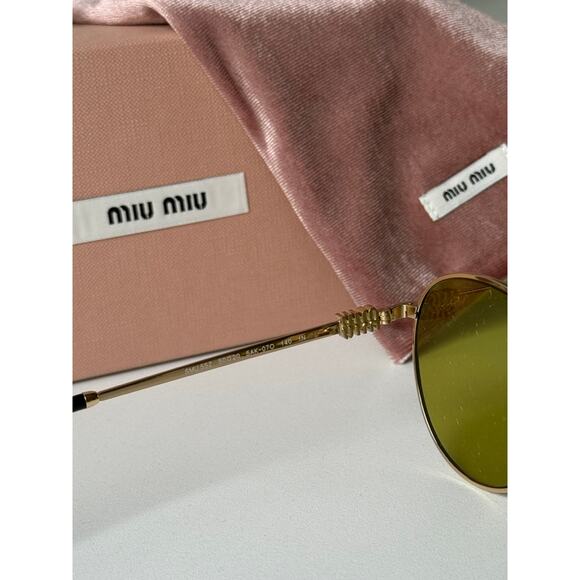 NEW Miu Miu MU55ZS Gold Green Tinted Metal Sunglasses $548 main image 5
